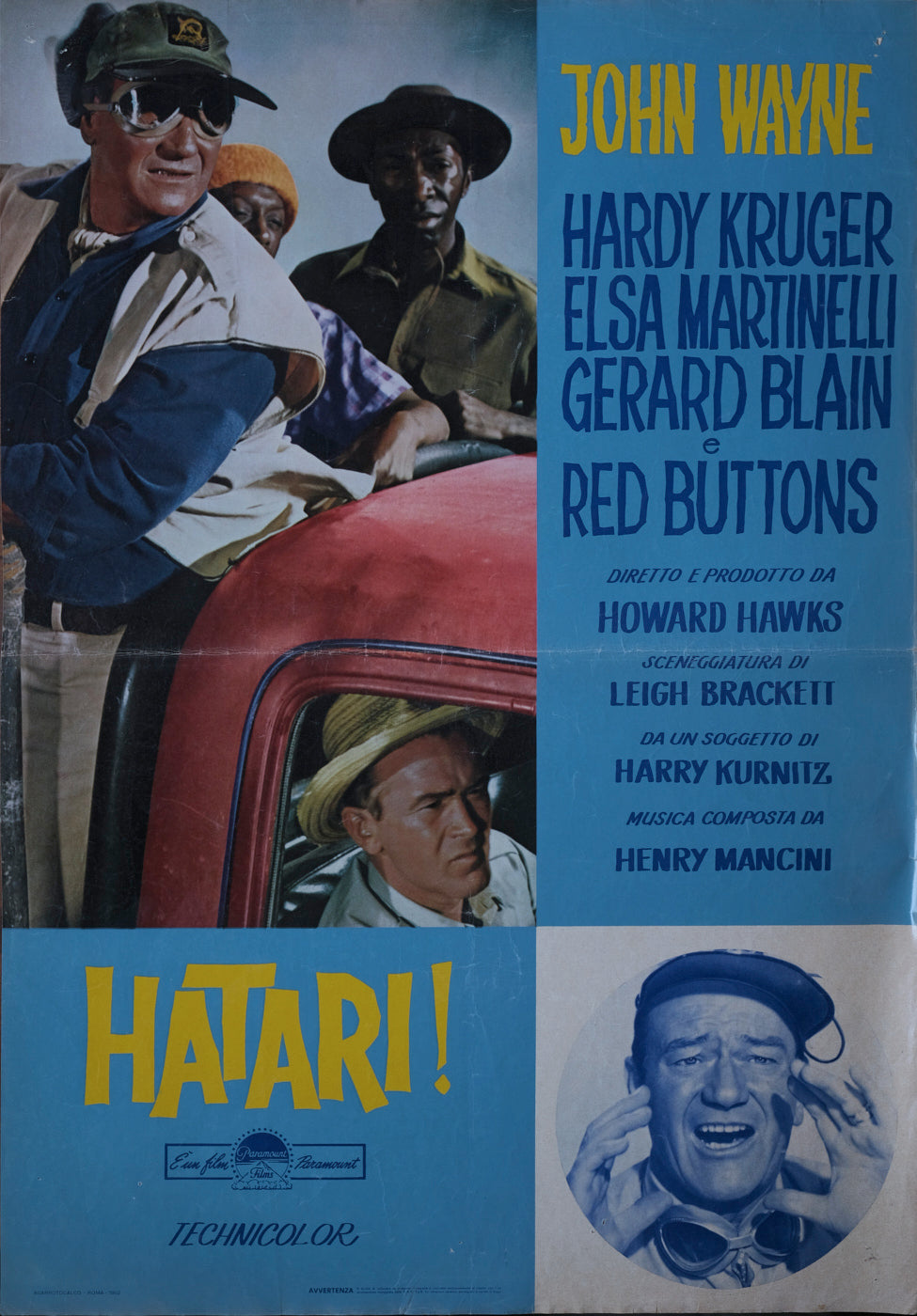 Hatari! 1962, Howard Hawks con John Wayne, Elsa Martinelli, Hardy Krüger