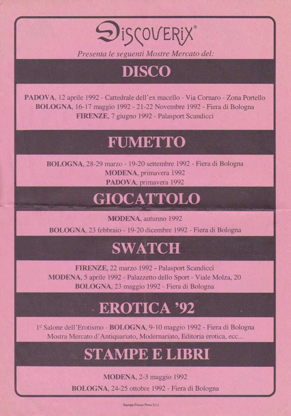 Erotica '92 Bologna, Salone dell'Erotismo - Volantino Valentina di Guido Crepax e-collecta