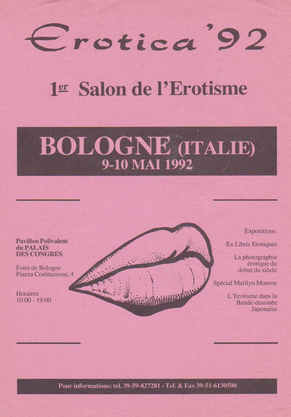 Erotica '92 Bologna, Salone dell'Erotismo - Volantino labbra di Milo Manara edizione francese e-collecta