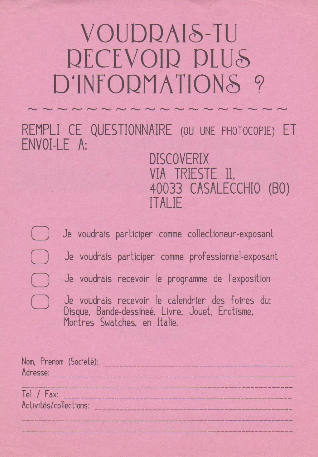 Erotica '92 Bologna, Salone dell'Erotismo - Volantino labbra di Milo Manara edizione francese e-collecta
