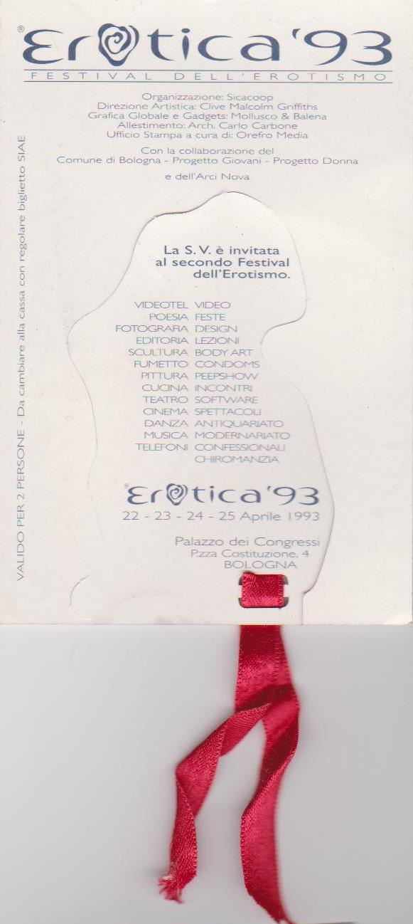 Erotica '93 Bologna, Salone dell'Erotismo - Biglietto invito con nastro rosso e-collecta