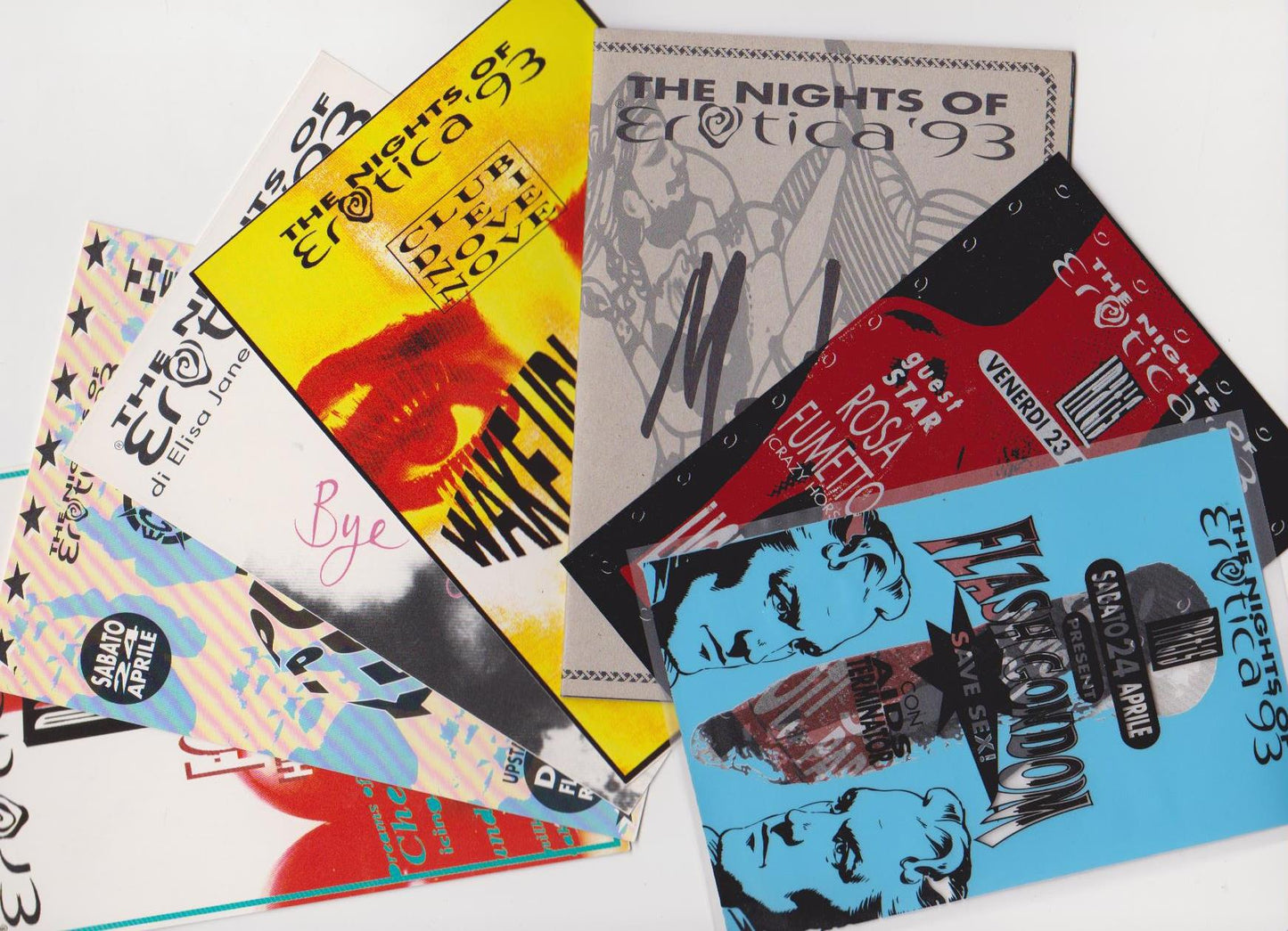 Erotica '93, Bologna Salone dell'Erotismo - Set 7 cartoline invito per discoteca Matis e-collecta
