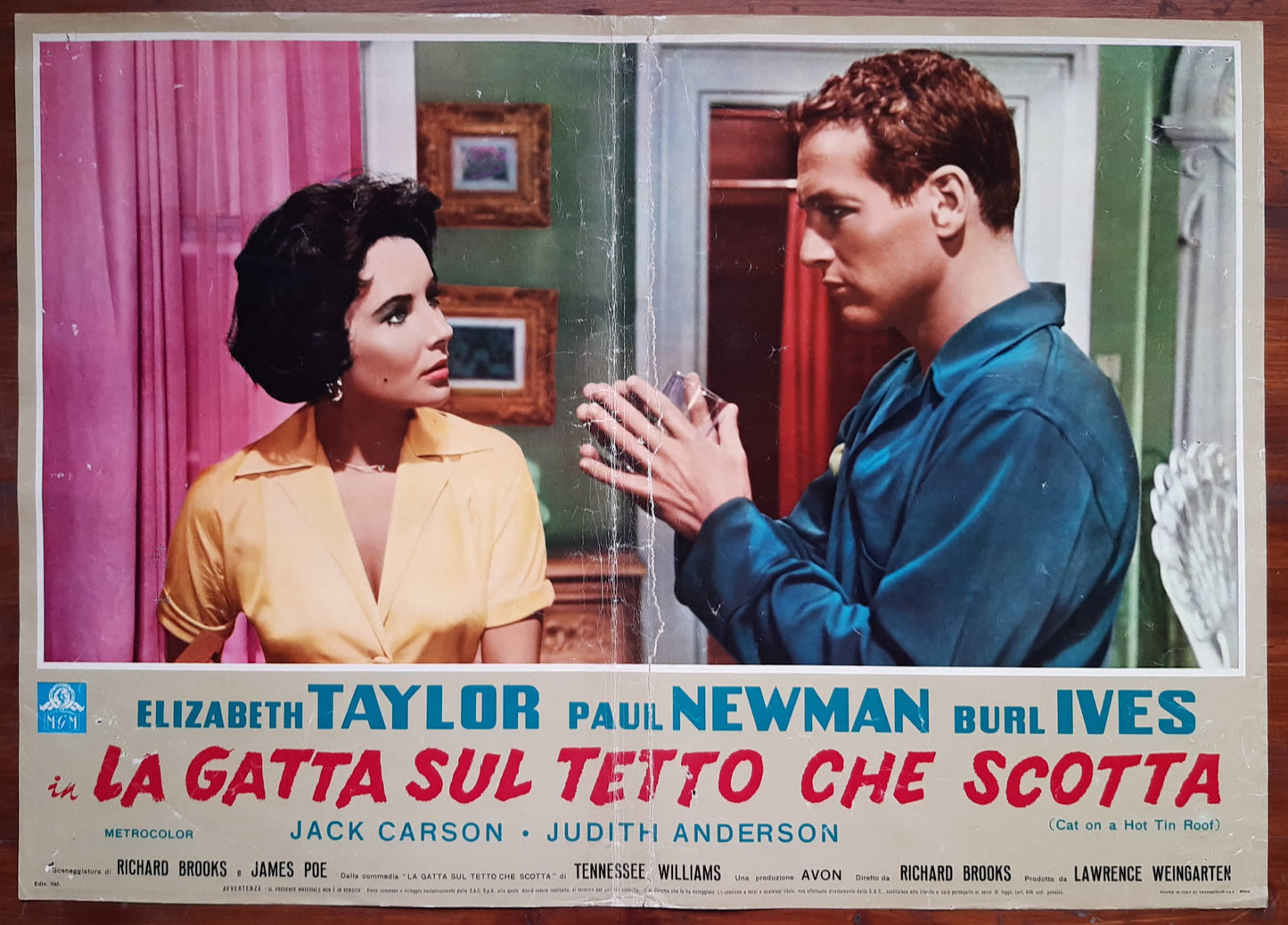 La gatta sul tetto che scotta, Cat on a Hot Tin Roof, 1958, Richard Brooks con Elizabeth Taylor, Paul Newman, Burl Ives e-collecta