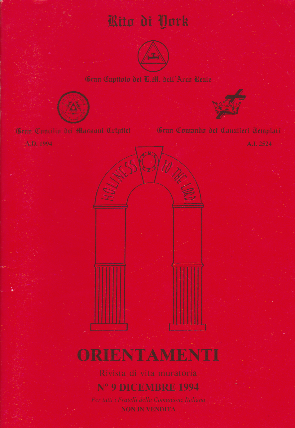 Orientamenti - Rivista di vita Muratoria, 1994, dicembre, n. 9 - Rito di York e-collecta