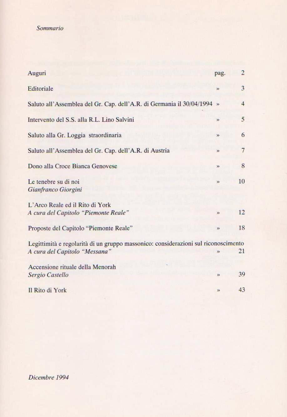 Orientamenti - Rivista di vita Muratoria, 1994, dicembre, n. 9 - Rito di York e-collecta