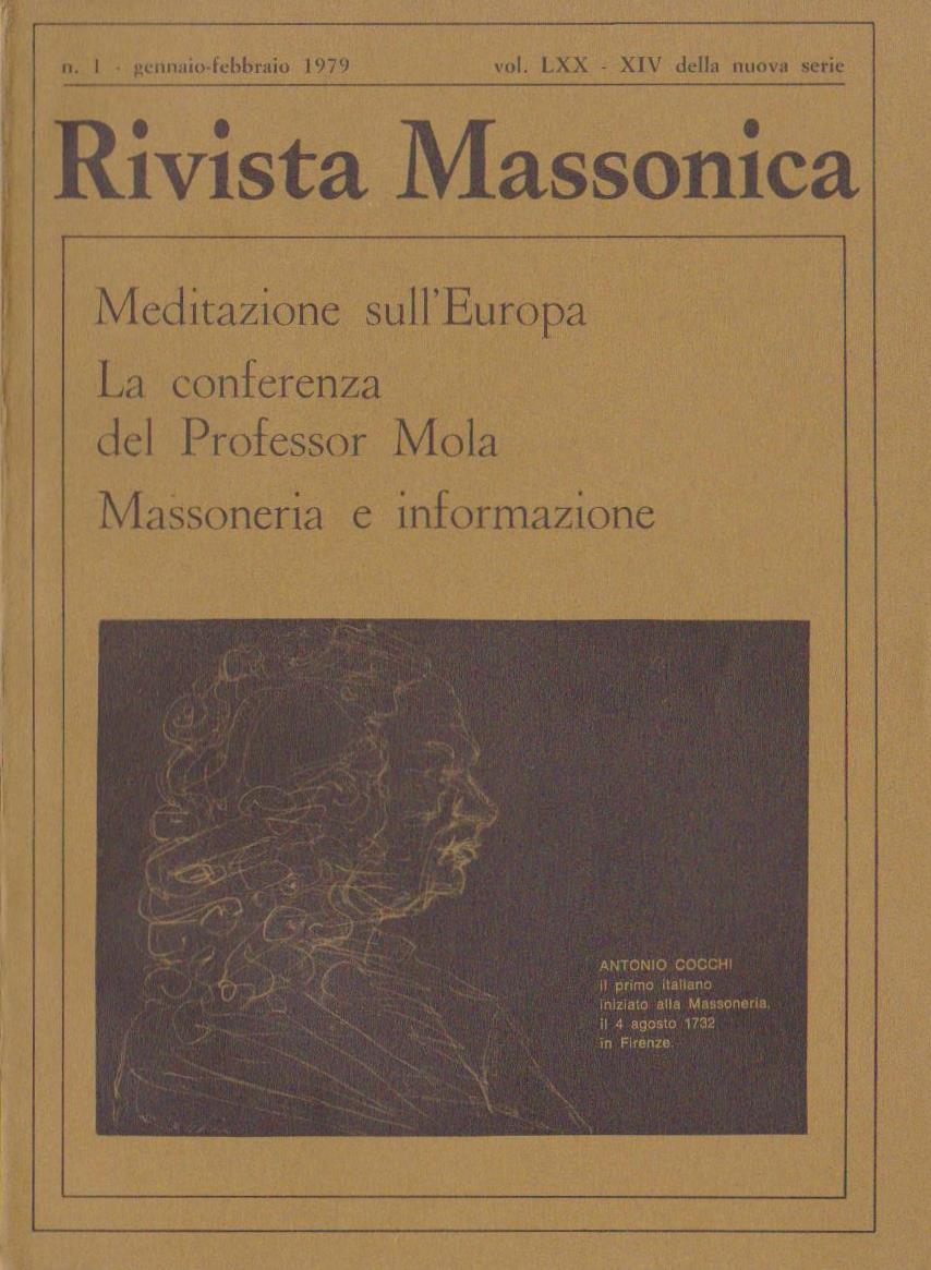 Rivista Massonica - 1979 - n. 1 - gennaio febbraio - Vol. LXX - XIV della nuova serie - Editore Erasmo e-collecta