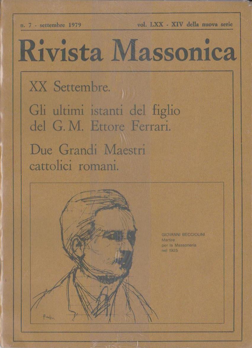 Rivista Massonica - 1979 - n. 7 - settembre - Vol. LXX - XIV della nuova serie - Editore Erasmo e-collecta