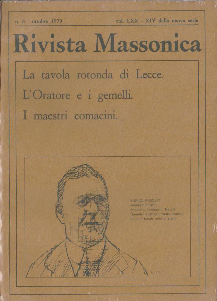 Rivista Massonica - 1979 - n. 8 - ottobre - Vol. LXX - XIV della nuova serie - Editore Erasmo e-collecta